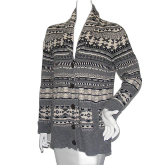 EDDIE BAUER Cardigan Sweater, M, Aztek, Stripe, Gray/White, Pockets, Washable - Picture 3 of 12